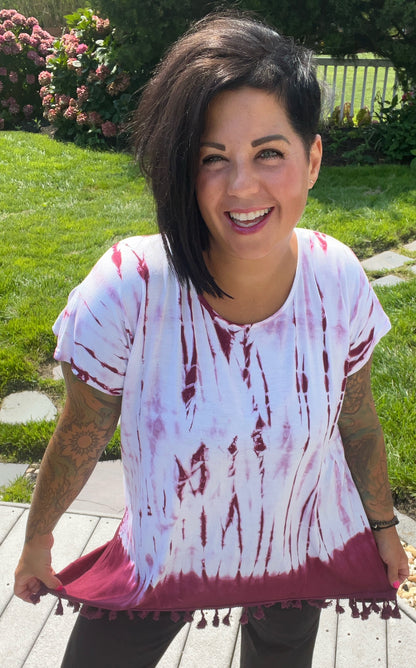 Maroon Tie Dye Tassel Tunic