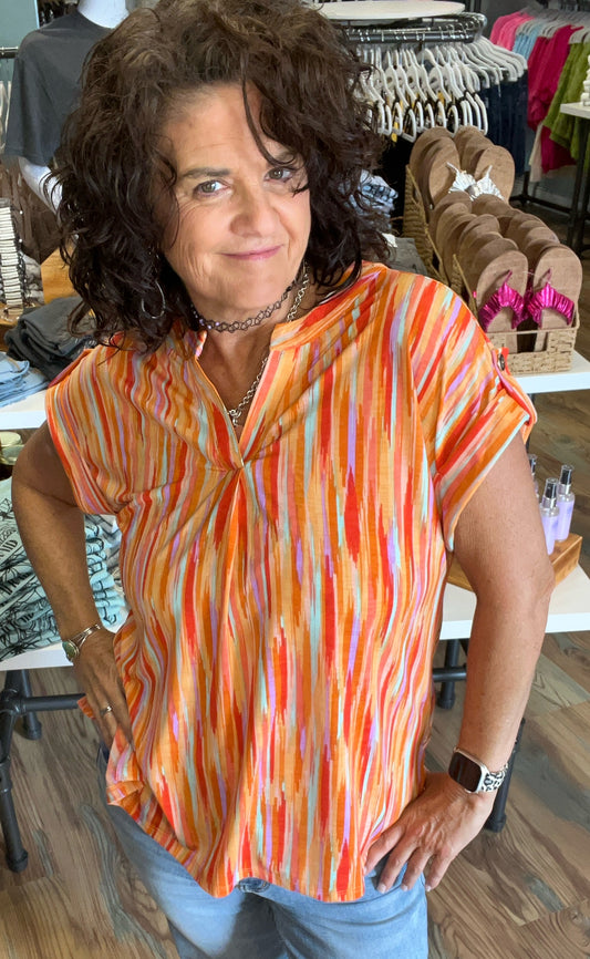 Slinky Orange V Neck Top