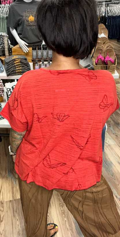 Red Butterfly Burnout T