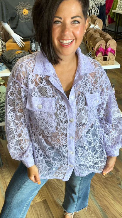 Lavender Lace Long Sleeve Button Down