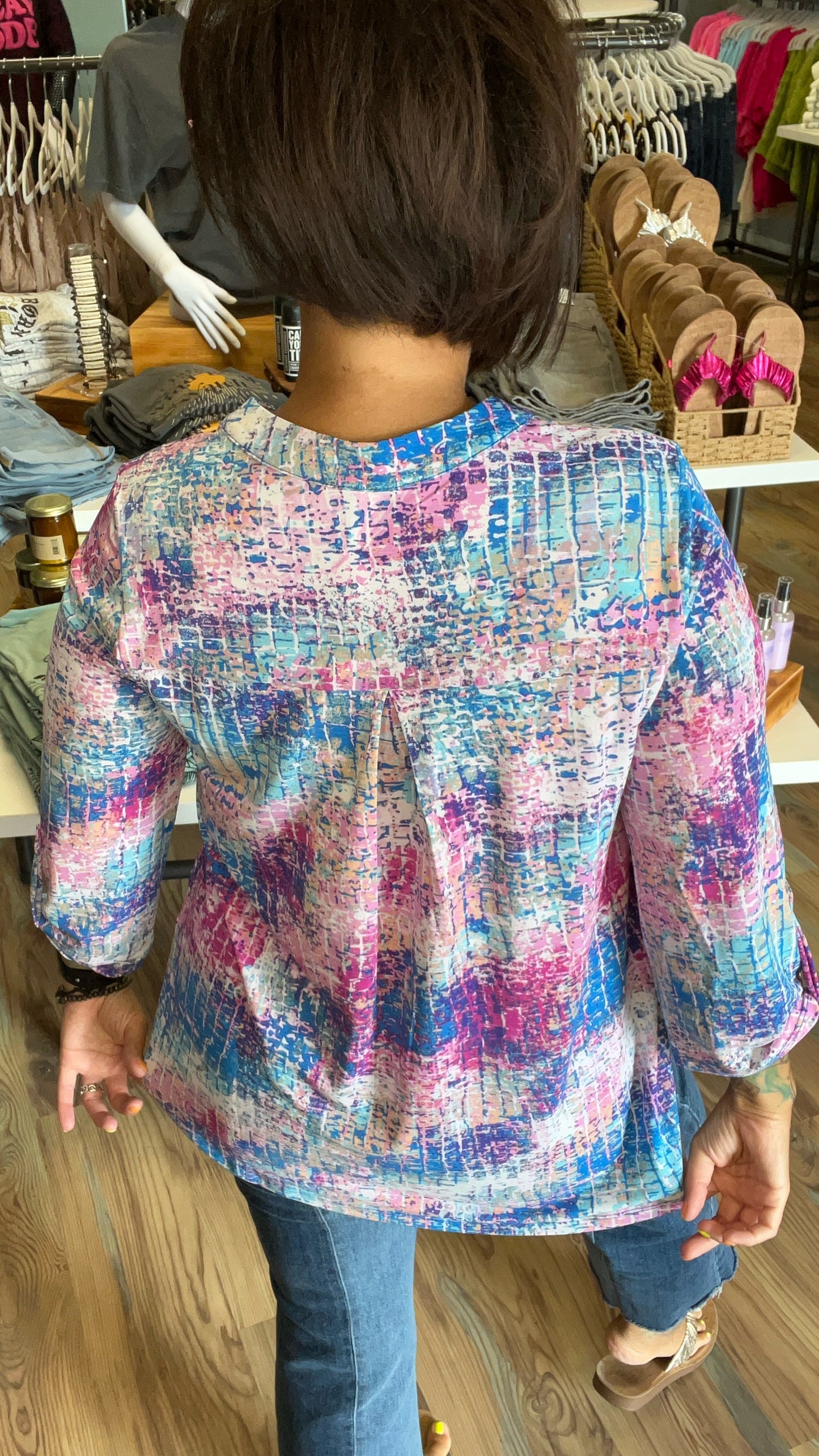 Pink Blue Multi 3/4 Sleeve