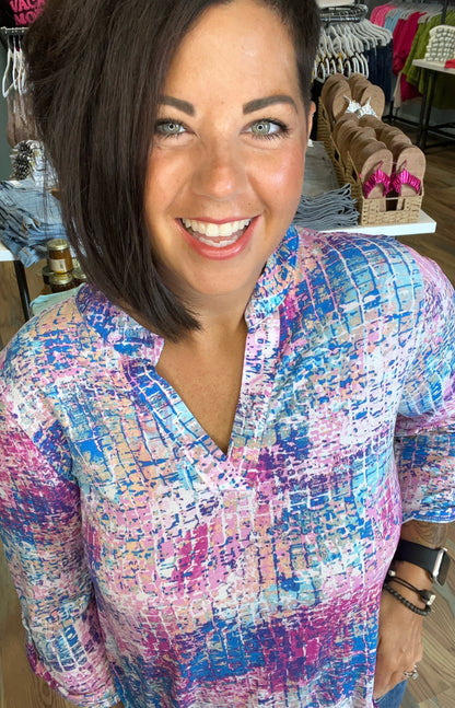 Pink Blue Multi 3/4 Sleeve