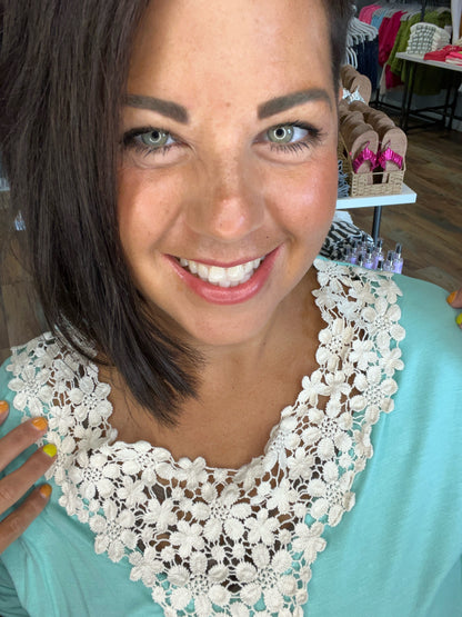 Seafoam Crochet Floral Neck