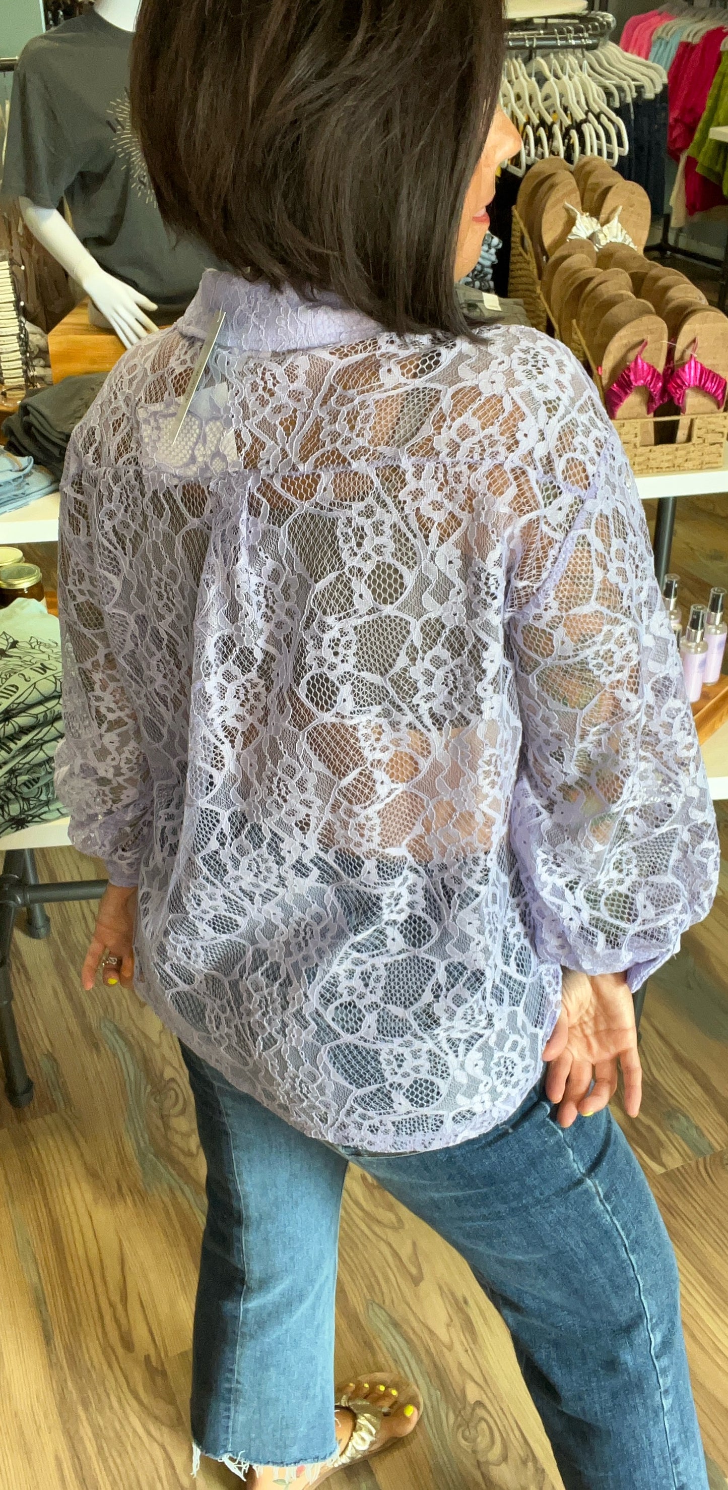 Lavender Lace Long Sleeve Button Down