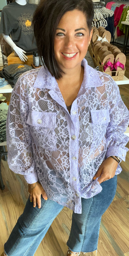 Lavender Lace Long Sleeve Button Down