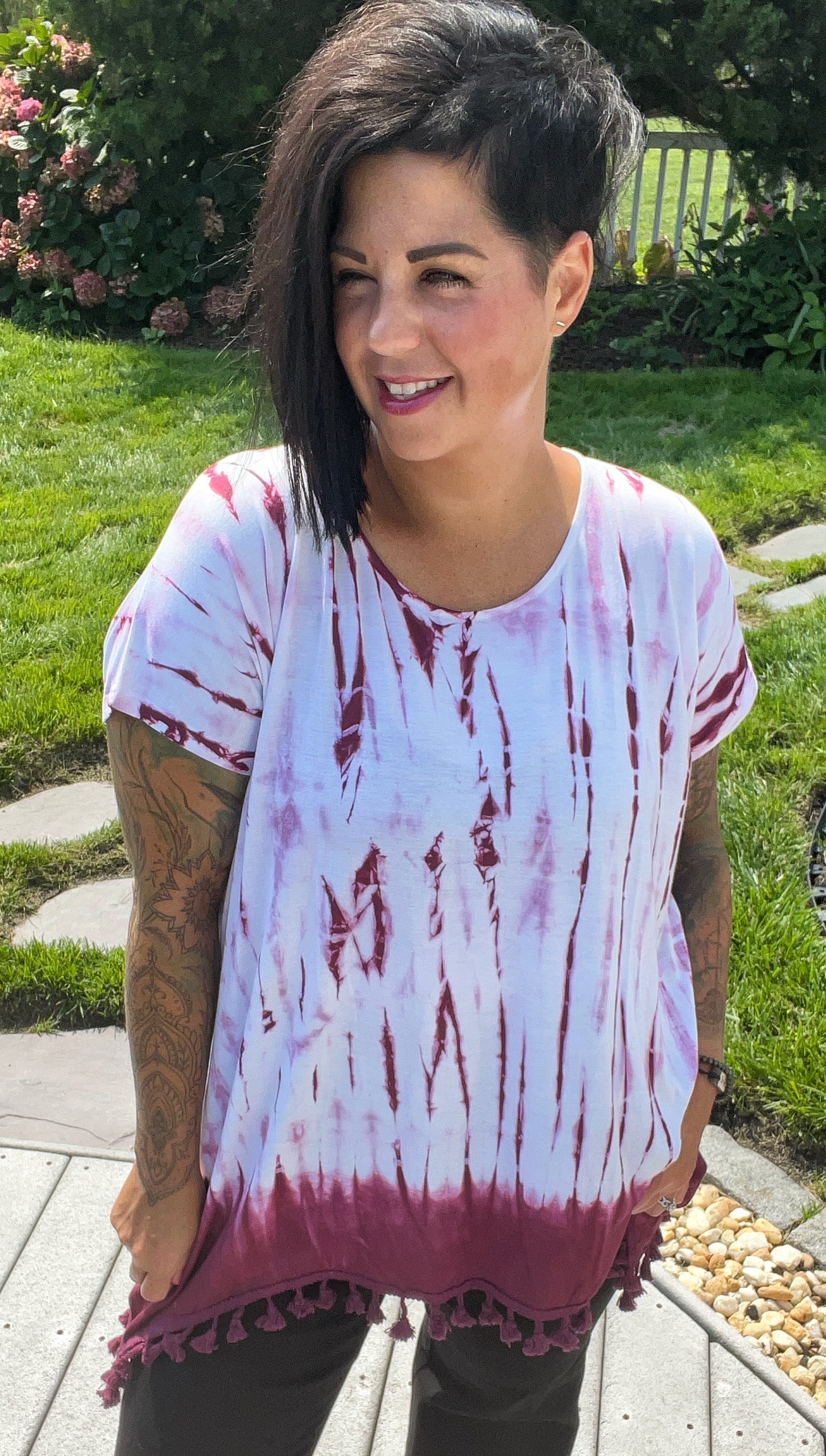 Maroon Tie Dye Tassel Tunic